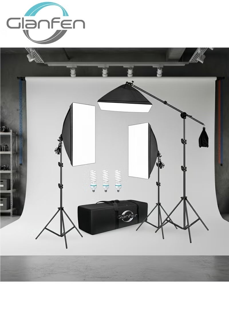 Glanfen Photography Softbox Lighting Kit with 3pcs 135W Bulbs Softboxs and Carry Bag - Image 1